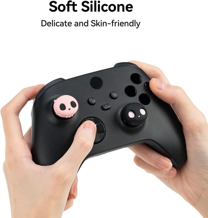 GEEKSHARE Cute Xbox One Controller Thumb Grips, Soft Silicone Thumbsticks Cover Caps Set Compatible with Xbox One Controller, 2 Pair / 4 Pcs - Pink Skull - Image 3